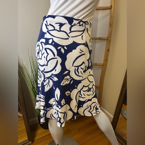 Anthropologie Maeve Amiens Flounced Skirt Blue White Floral Lined Midi XSmall - Picture 6 of 9